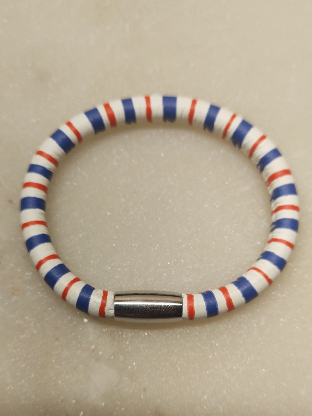 Brighton Woodstock Charm Bracelet White/Blue/Red Stripes Genuine Leather - Picture 2 of 7